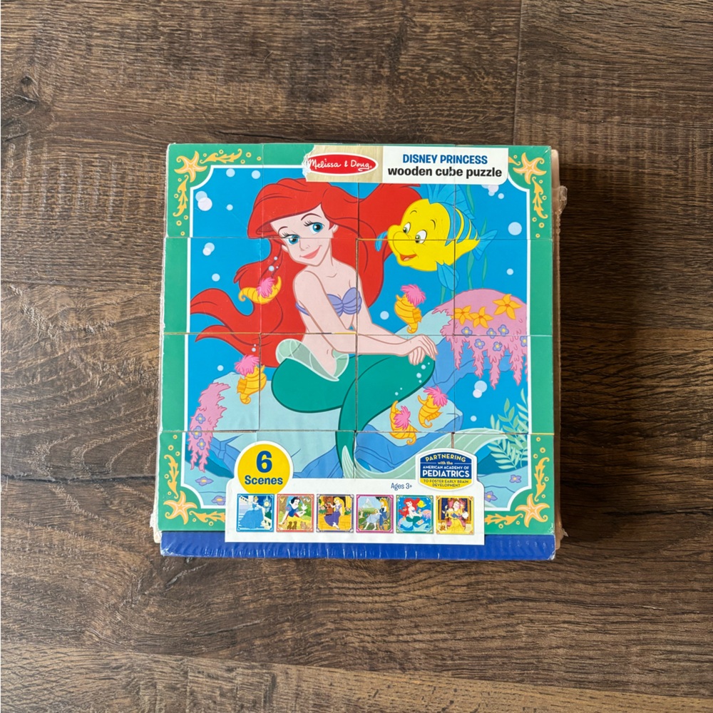 Melissa & Doug Ariel Wooden Cube Puzzle - Blue, Green, Pink